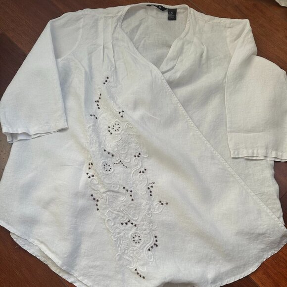 Zoe D 100% linen embroidered asymmetrical cover up oversized medium - Picture 1 of 9
